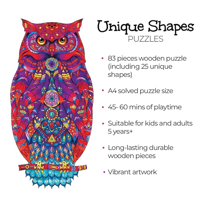91knots Mystical Owl 83 Pieces Mandala Art Inspired Premium Wooden Jigsaw Puzzle for Kids & Children Aged 5+ Years