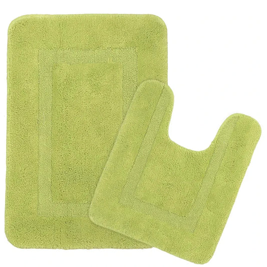Saral Home Cotton Anti Slip Bathmat Set with Contour Colour Green