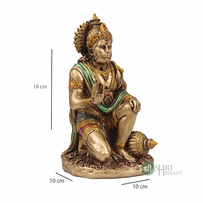 Indicast 7" Inch Hanuman Statue Sitting Metal Finish Idol Decorative Showpiece Handcrafted Hanuman Ji Murti