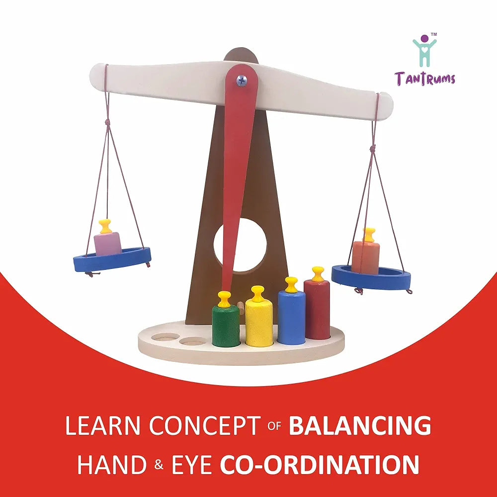 Tantrums Wooden Weighing Balance Toy for Colorful Weights Pre-School Learning Game | Pan Balance Scale for Kids | Education Puzzle Learning Aid for Kids