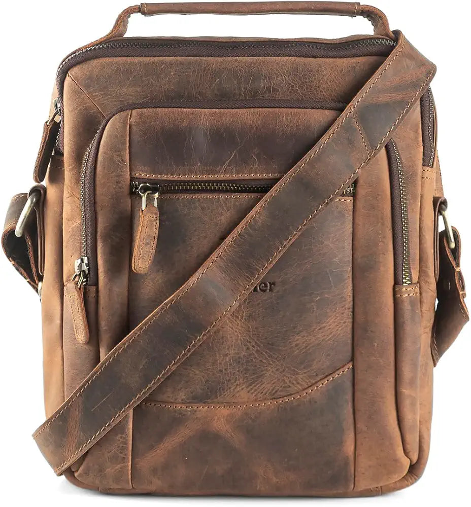 Goatter Men's Hunter Leather 11”Inch Multi Pocket Messenger Bags, GTHT-05…