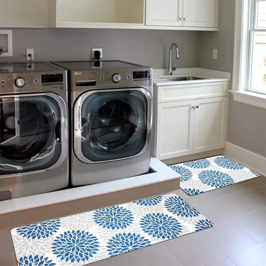 Ishro Home Velvet Premium Kitchen Mats For Floor Kitchen Runner 2 Pcs Set Colour Breeze Blue