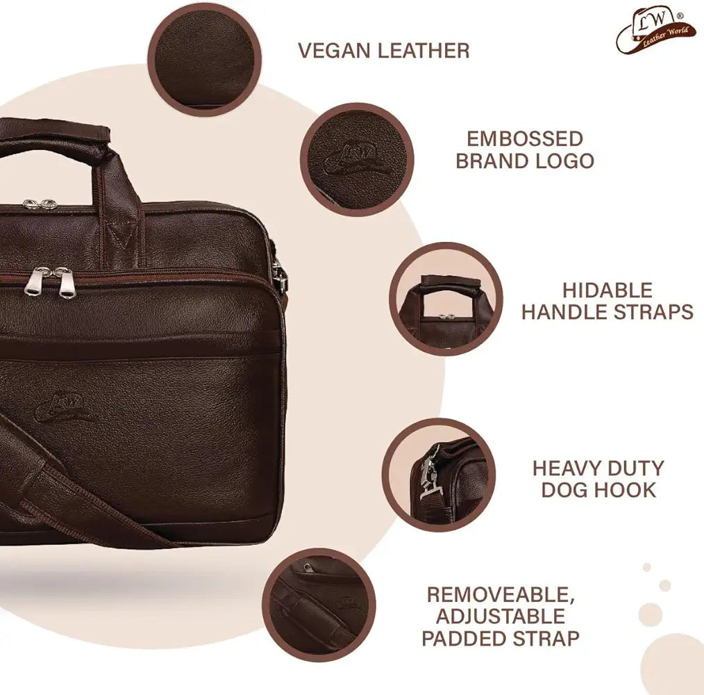 Leather World Synthetic Leather Briefcase: 15.6 Inch Brown Laptop Office Expandable Messenger Shoulder Bag for Men and Women