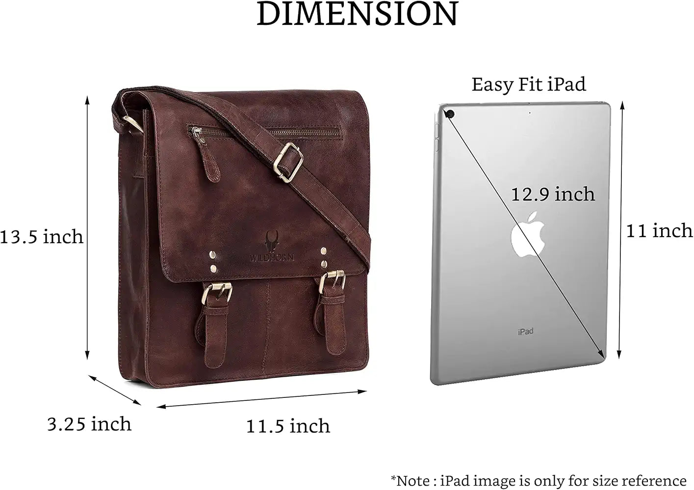WildHorn Leather 11.5 inch Messenger Bag for Men I Multipurpose Bag I Office Bag I Travel Bag with Adjustable Strap DIMENTION : L-11.5 inch W-3 inch H-13.5 inch