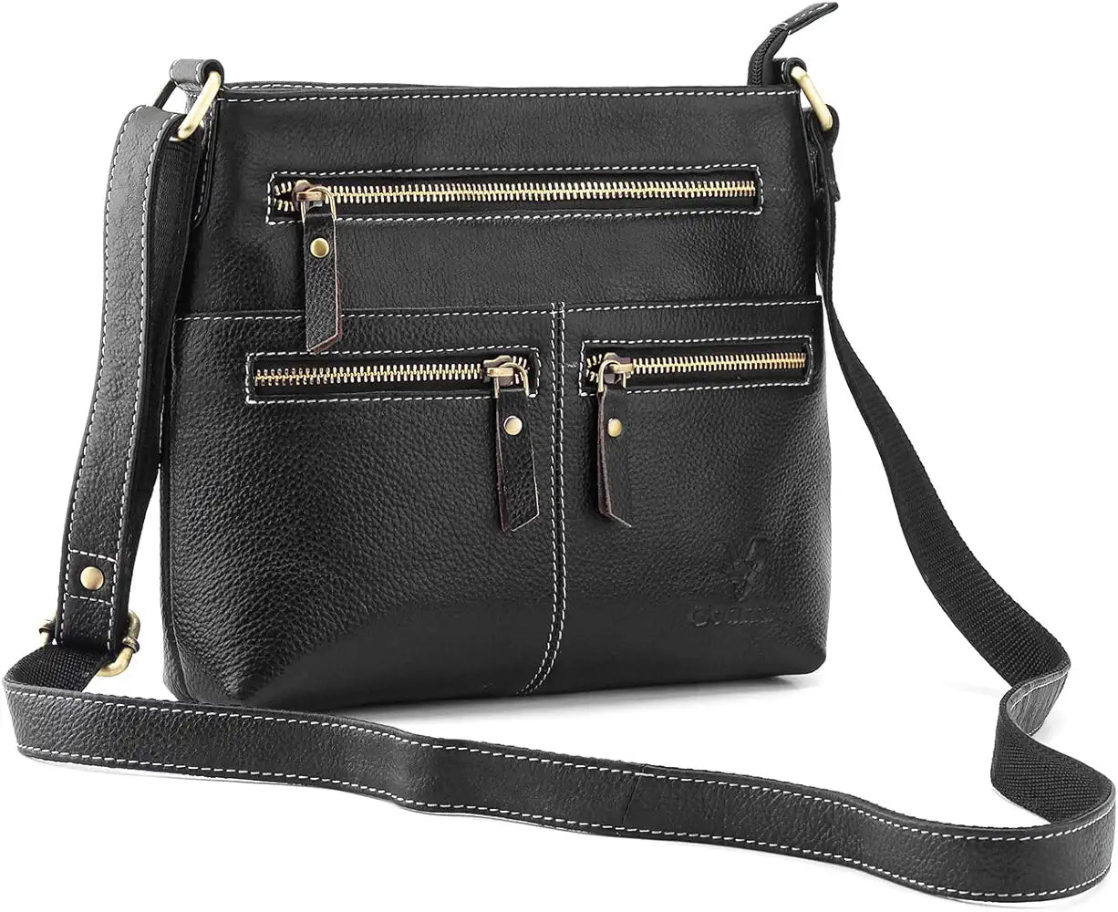 Goatter Genuine Soft Leather Multi Pocket 10" Inch Sling Cross-BodyBag for Girls And Women,