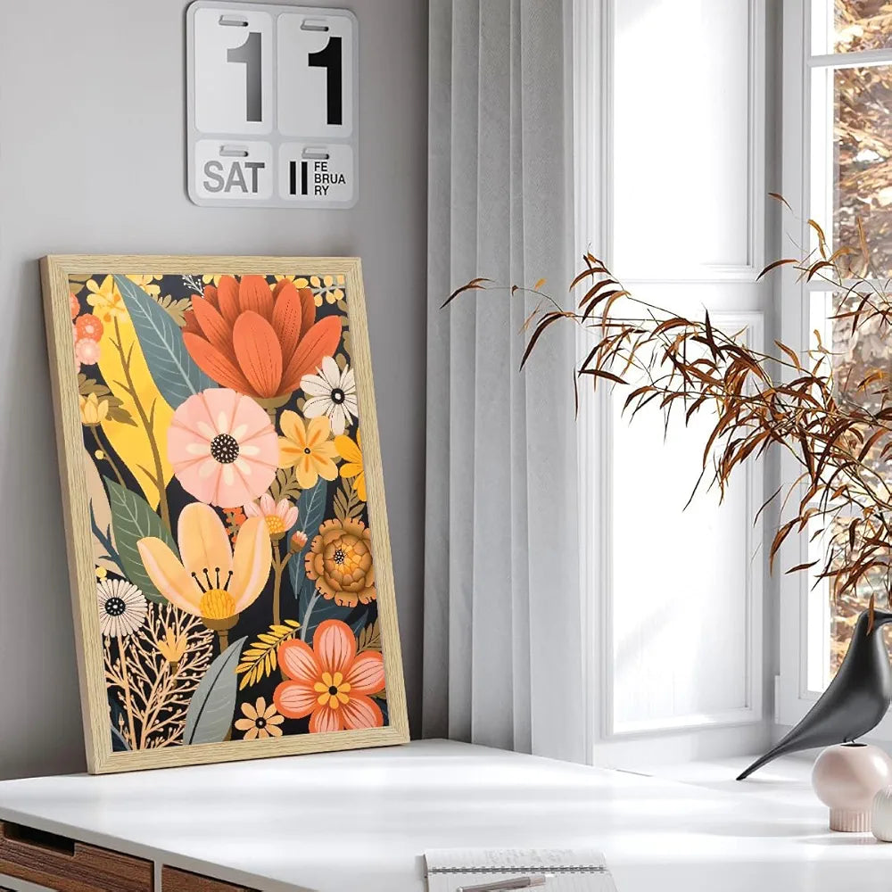 ArtX Paper Boho Art Paintings with Frame Flowers - 08 Set of 2