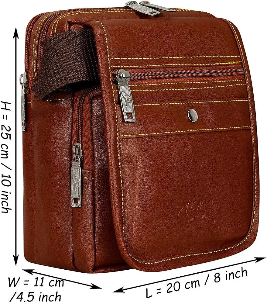 Leather World Leatherette Tan Sling Bags Men Messenger Bags Cross Body Bags Girl
