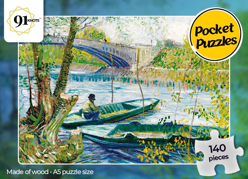 91knots Vincent Van Gogh's-fishing in Spring Wooden Jigsaw Puzzle (140 Pieces) for Adults and Kids | Brain Booster Games & Toys