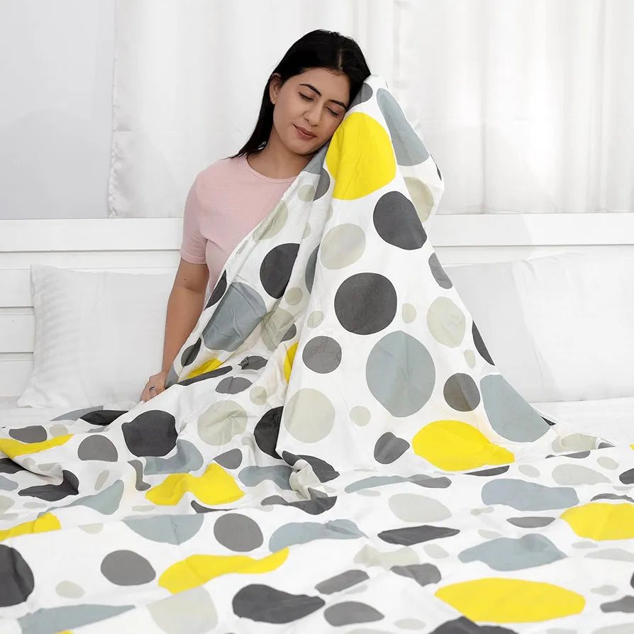 Divine Casa 100% Cotton All Season Calming Patch Single AC Dohar Blanket Lightweight for Winter Traveling Quarry TC - 120