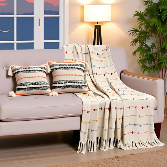 Sajavat Home Pure Cotton 3 Seater Sofa Throw with Cushion Cover Colour Beige Multi