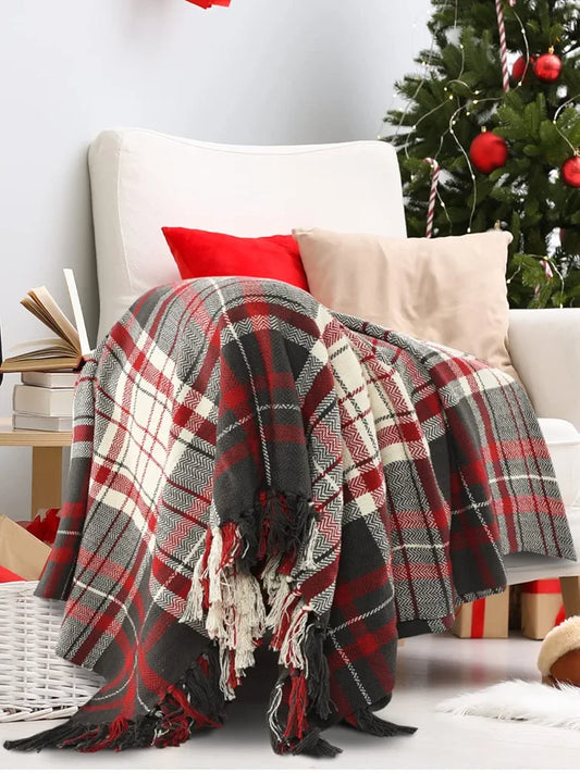 Sashaa World Check Throw Blanket Colour Red And Black