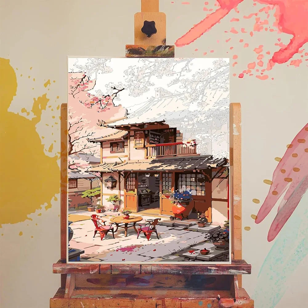 TREXEE Landscape Paint by Numbers for Adults & Kids -House Paint by Number on Canvas Without Frame,DIY Scenery Oil Painting for Gift Home Wall Decor