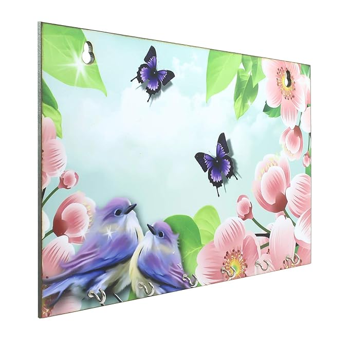 Ecraftindia Naturre View Theme Wooden Key Holder With 6 Hooks