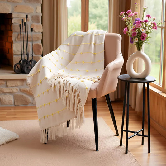 Sajavat Home Hand-Knitted Pure Cotton 3 Seater Sofa Throw Colour Beige Multi