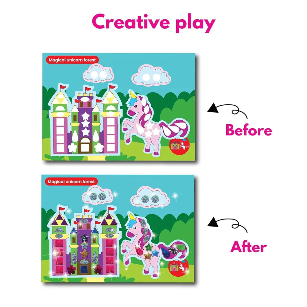 SparkLPlay Art and Craft Kit. Toys for Girls,Foil Fun Activity,Birthday Gift for Girls Ages 4 to 9,Craft Boards 6, Sticker Pages 6, Color Foils 40+, Stickers 190+. DIY Craft. , Multicolor