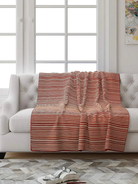 Saral Home Easy Living Striped Soft Decorative Viscose Chenille Sofa Covers/throw Colour Red