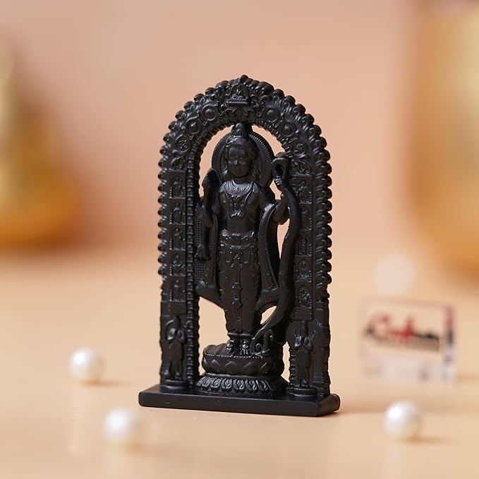 Ecraftindia Black Metal Handcrafted Shri Ram Statue Holding Bow & Arrow Decorative God Idol | Ayodhya Ram Lalla Idol