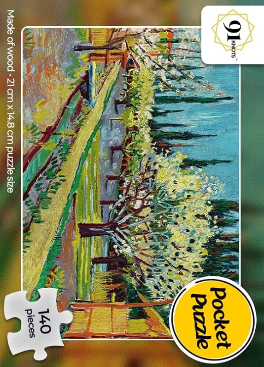 91Knots Orchard Bordered by Cypresses-Vincent Van Gogh's Masterstrokes | Wooden Small Jigsaw Puzzle for Kids | A5 Size-140 Pieces