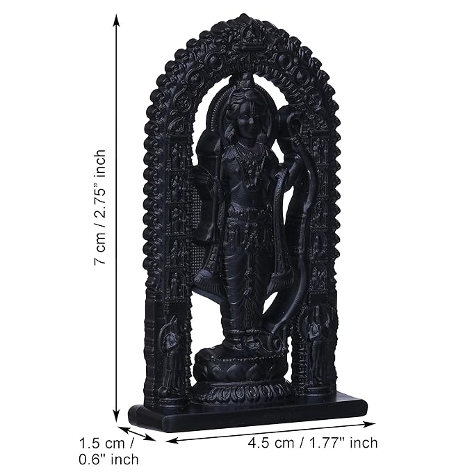 Ecraftindia Black Metal Handcrafted Shri Ram Statue Holding Bow & Arrow Decorative God Idol | Ayodhya Ram Lalla Idol
