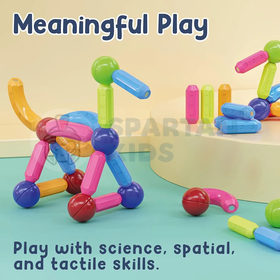 SPARTAN KIDS Magnetic Building Sticks Blocks Learning Sticks and Balls, Educational Magnet Building Blocks, Activities Toys for Toddlers, for 3+ Years Old