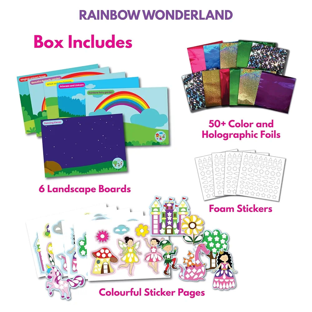 SparkLPlay Art and Craft Kit. Toys for Girls,Foil Fun Activity,Birthday Gift for Girls Ages 4 to 9,Craft Boards 6, Sticker Pages 6, Color Foils 40+, Stickers 190+. DIY Craft. , Multicolor