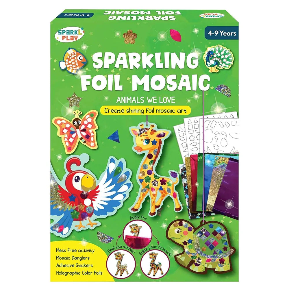 SparkLPlay Paper Art & Craft Kit, Foil Fun Activity. Birthday Gift For Girls & Boys Ages 4 To 9. Theme Danglers 6,Color Foils 40+,Stickers 190+. Foil Mosaic Craft. ,Multicolor