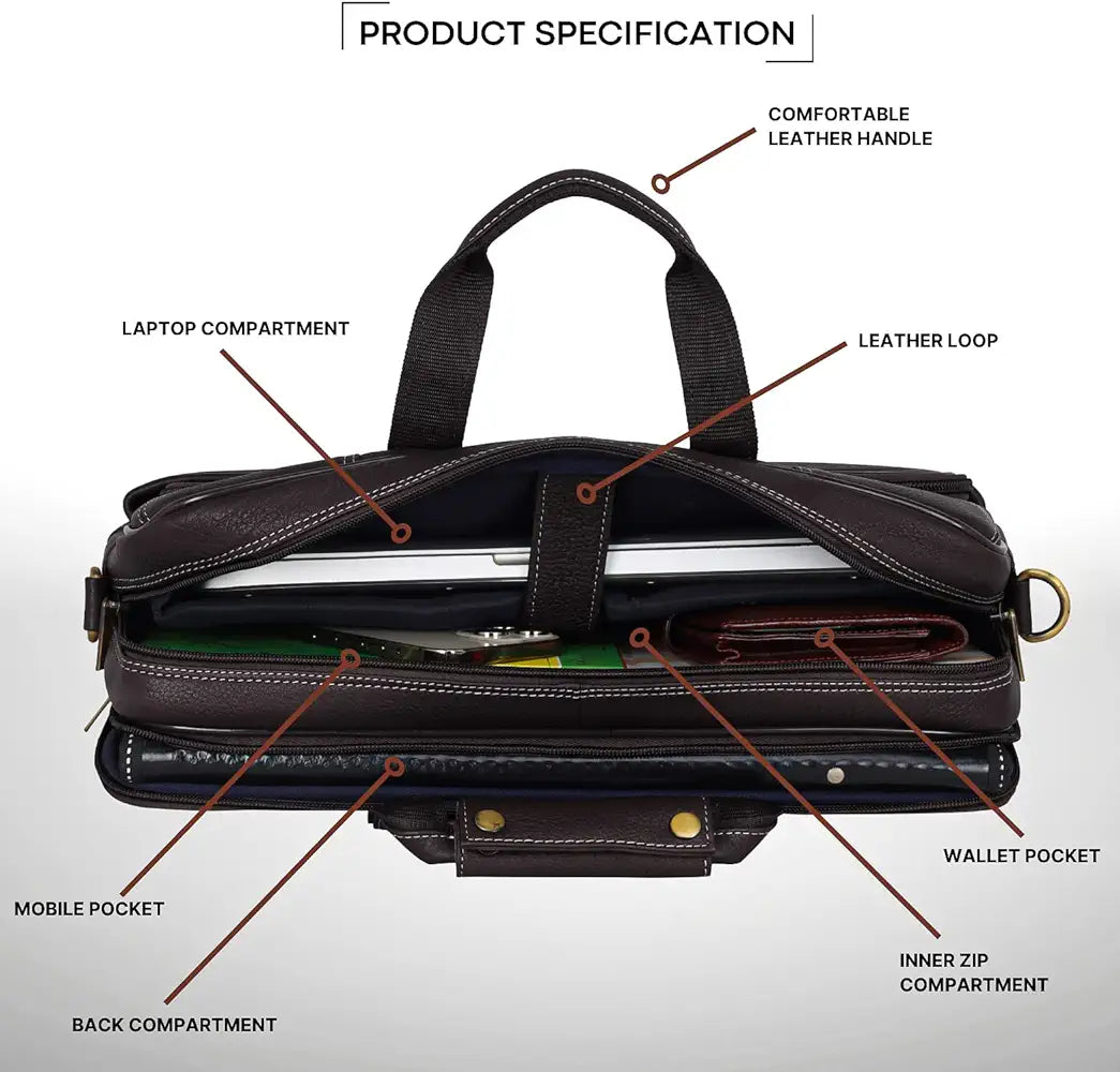 WildHorn Classic Leather 16 inch Laptop Messenger Bag for Men I Office Bags I Travel Bags I Carry Handles with Adjustable Strap