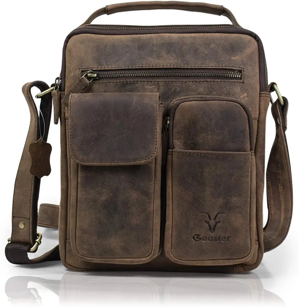 Goatter Hunter Leather 11”Inch Multi Pocket Men's Messenger Bags, GTHT-07