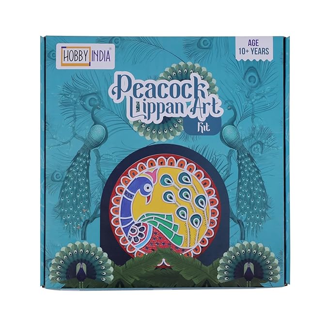 Hobby India Diy Lippan Art Mandala Painting and Craft Kit - Complete Set With Wooden Mandala Board | Peacock Design
