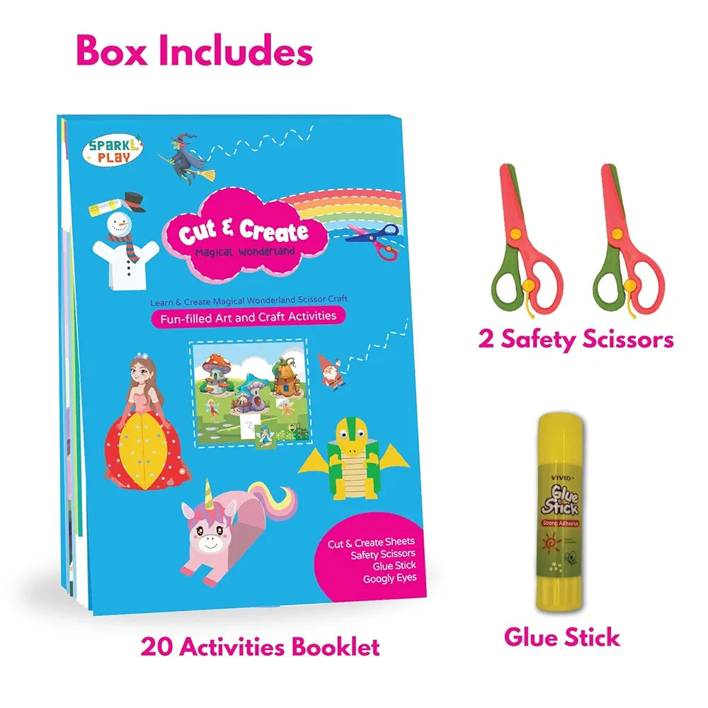 SparkLPlay Scissor Skills Activity Book for Kids Ages 3 to 9 | 20 Fun DIY Cutting Crafts | Art & Craft Kit | Creative Learning Toy | Snip Snip | Gift for Girls & Boys