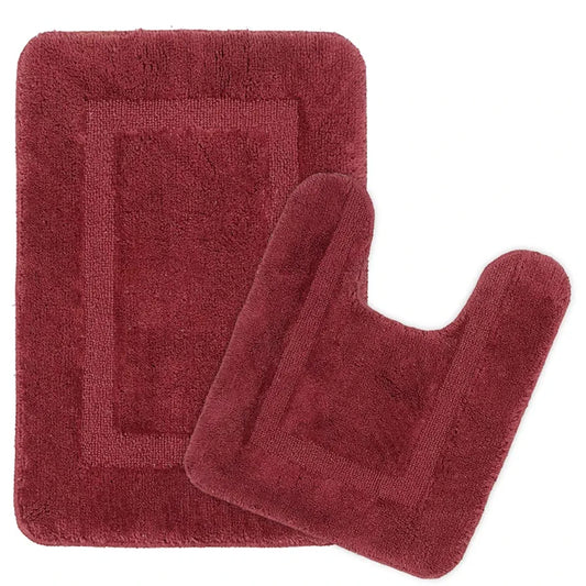Saral Home Cotton Anti Slip Bathmat Set with Contour Colour Maroon (Pack of 2)