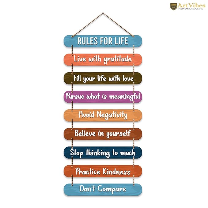 Artvibes Rules for Life Quotes Printed Mdf Wooden Wall Hanging | Modern Wall Decorative Accessories for Home Decoration