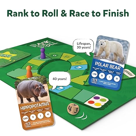 Skillmatics Trump Card & Board Game Rank & Roll Animals Memory Strategy Game