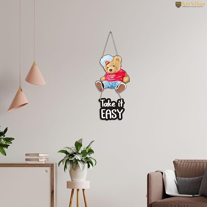 Artvibes Cute Teddy Wooden Wall Hanging With Quotes for Home Decor | Modern Decoration | Artworks Wall Hangings