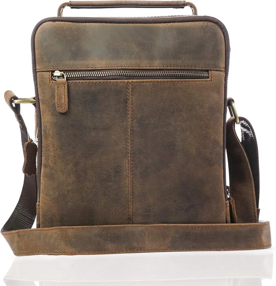 Goatter Men's Genuine Leather 11.5" Inch Messenger Bags, Dark Brown