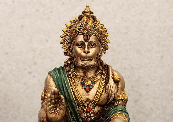 Indicast 7" Inch Hanuman Statue Sitting Metal Finish Idol Decorative Showpiece Handcrafted Hanuman Ji Murti