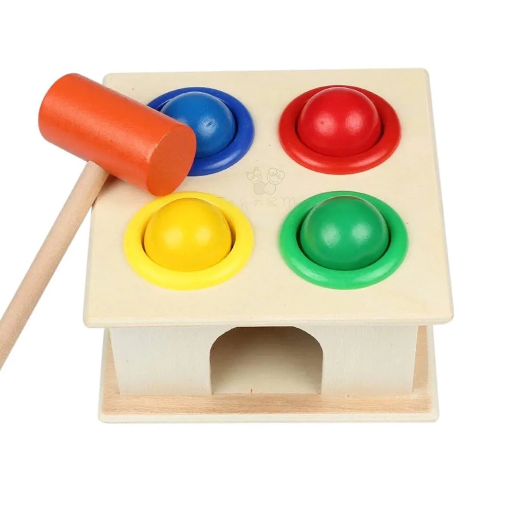 Trinkets & Moreยฎ - Wooden Hammer Ball Knock Pounding Bench with Box Case Fine Motor and Dexterity Skills Early Educational Toy Set for Kids 3+ Years