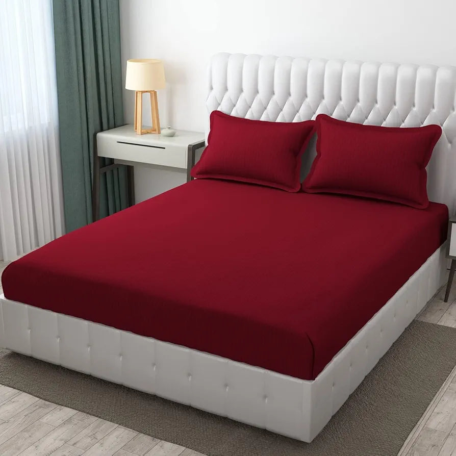Fresh From Loom Microfiber Breathable Queen Size Double Bedsheet Set With 2 Pillow Covers 144 TC Maroon