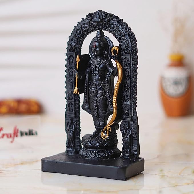 Ecraftindia Black & Golden Polyresin Handcrafted Shri Ram Statue, Ayodhya Ram Lalla Murti Statue