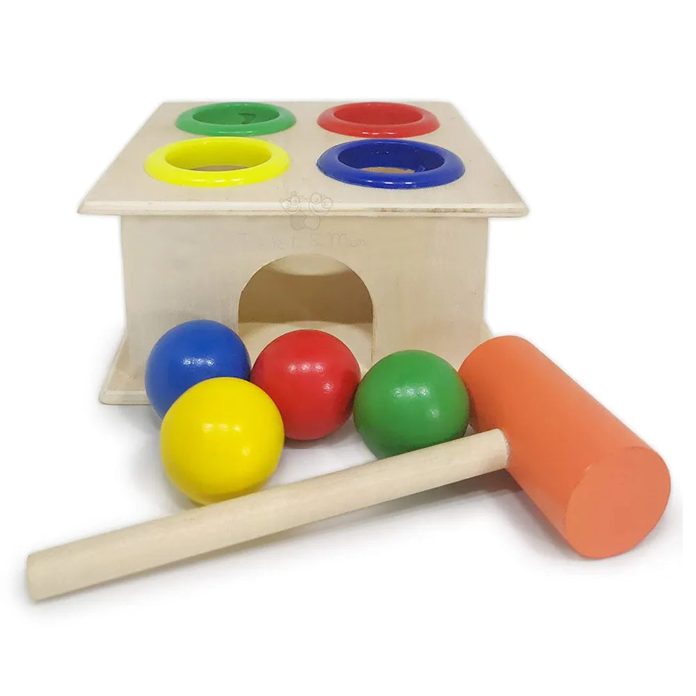 Trinkets & Moreยฎ - Wooden Hammer Ball Knock Pounding Bench with Box Case Fine Motor and Dexterity Skills Early Educational Toy Set for Kids 3+ Years
