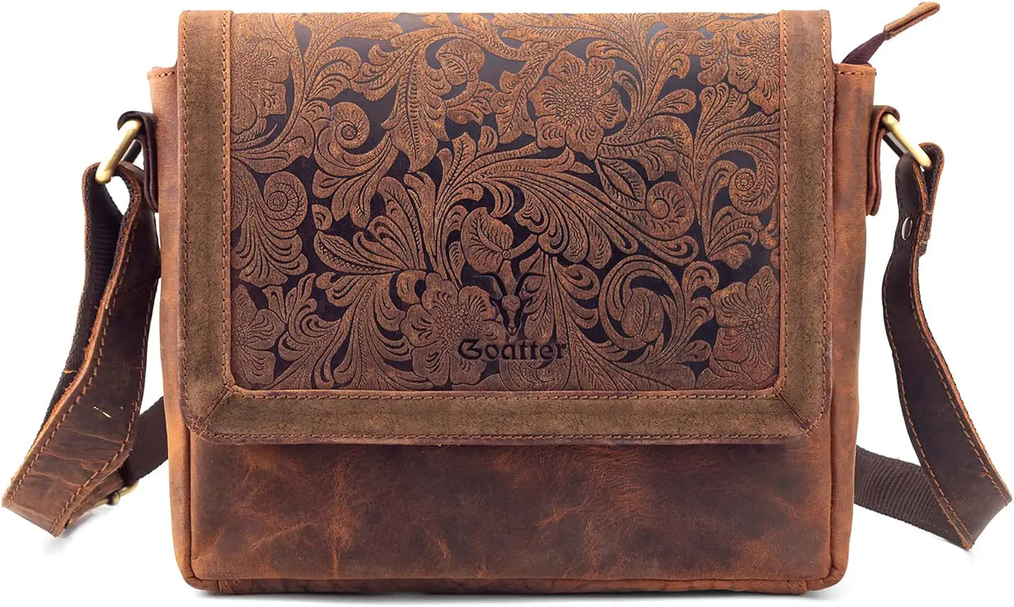 Goatter Hunter Leather Floral Sling Bag for Girls and Women,