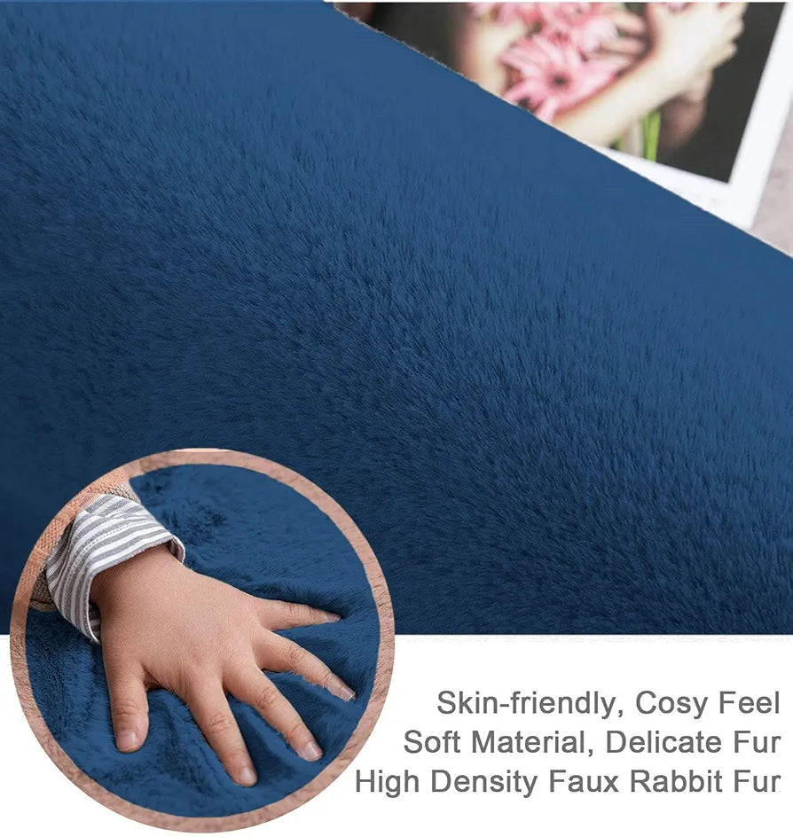 Luxe Home International Rabbit Fur Rectangular Carpet Soft Anti Slip Skid Rufle Mats for Bathroom Door 3X5 Feet Colour Teal