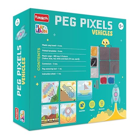 Funskool Peg Pixels Vehicles Educational 360 Pegs in 8 Colours Puzzle with 5 Designs