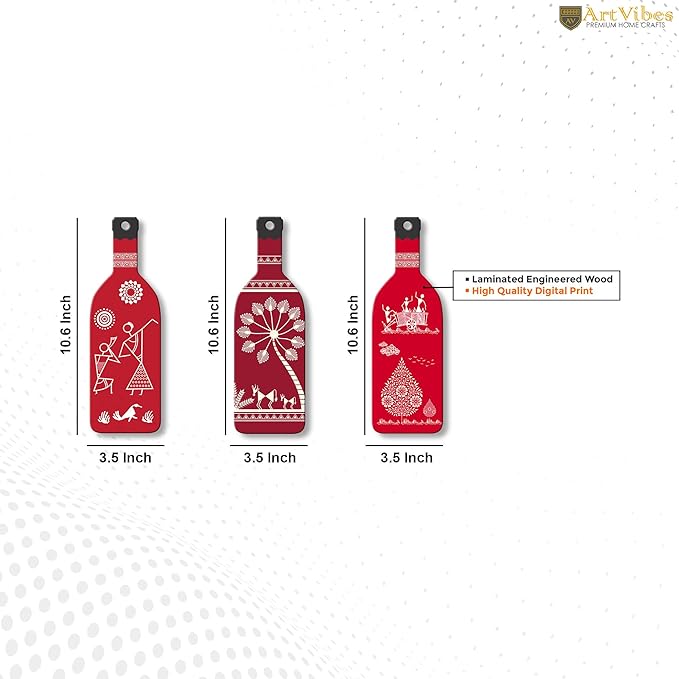 Artvibes Tribal Warli Art Wooden Wall Hanging for Home Decor | Set of 3