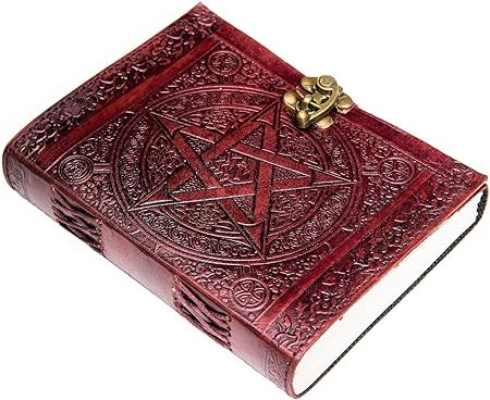 Craftshades -Handmade Leather Diary Embossed with star, journey & double wolf Diary with Antique Lock for Artist Sketchbook, Scrapbook, Drawing, Writing etc .Size 5 * 7 inch