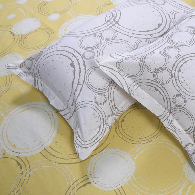 Huesland by Ahmedabad Cotton 144 TC King Size Bedsheet Cotton with 2 Pillow Covers | Sphere | Yellow & Off White