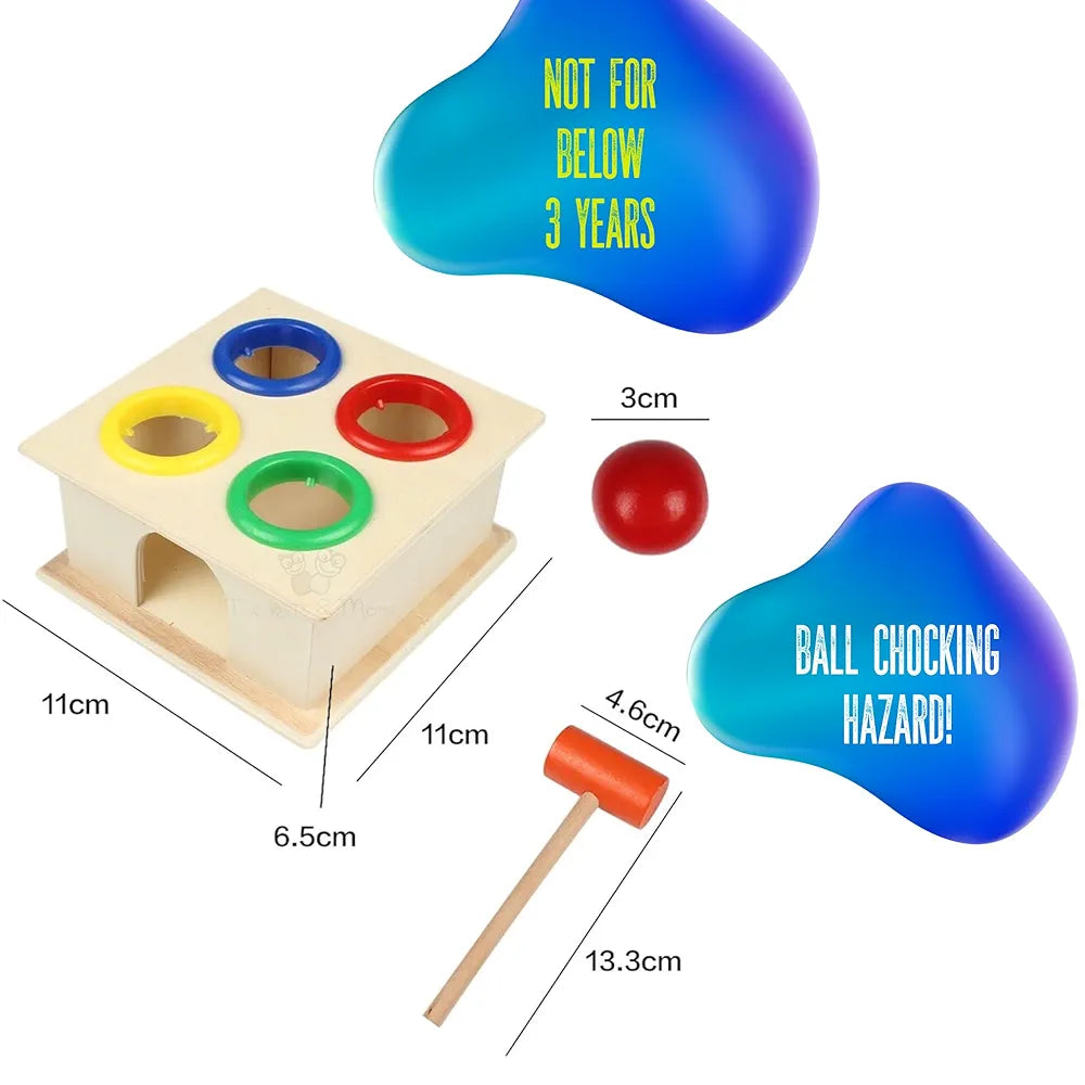 Trinkets & Moreยฎ - Wooden Hammer Ball Knock Pounding Bench with Box Case Fine Motor and Dexterity Skills Early Educational Toy Set for Kids 3+ Years
