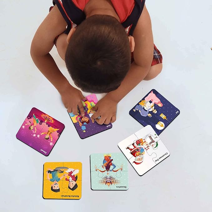 Mini Leaves Kid Indian Festival Jigsaw Puzzles | Set of 6 Puzzles | Jigsaw Puzzles for Ages 2-4 | Social Development
