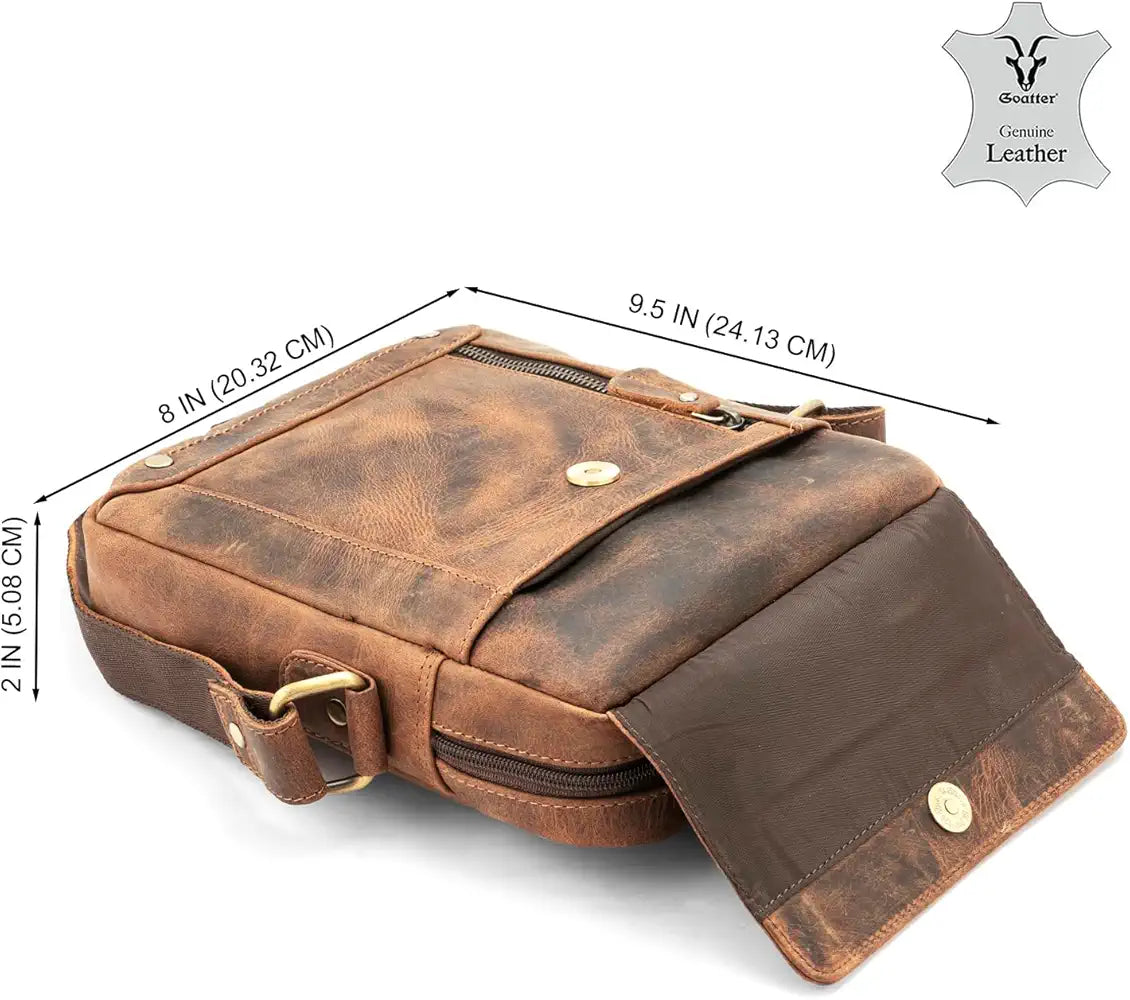 Goatter Genuine Leather 9.5" Inch Sling Messenger Bag For Men