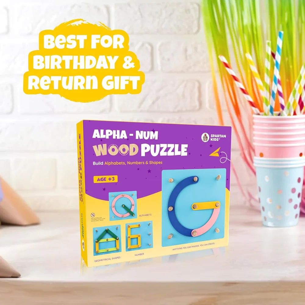 SPARTAN KIDS® Wooden Alphabet Puzzle - ABC Puzzles for 3-5 Year Olds - Montessori Educational Toys - 28 Pieces - 14.5x14.5 CM